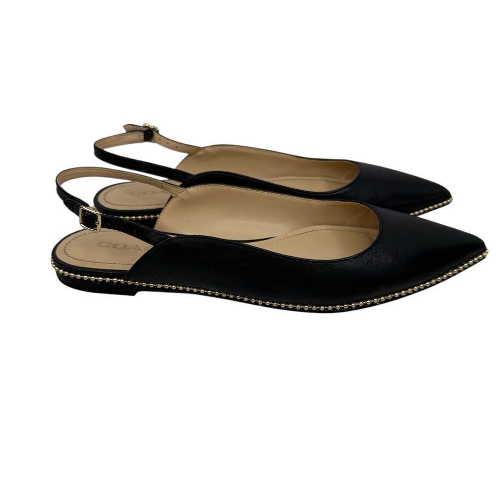 COACH Vae Skimmer Studded Slingback Flats Black  Leather Women’s Sz 10B - Picture 2 of 16
